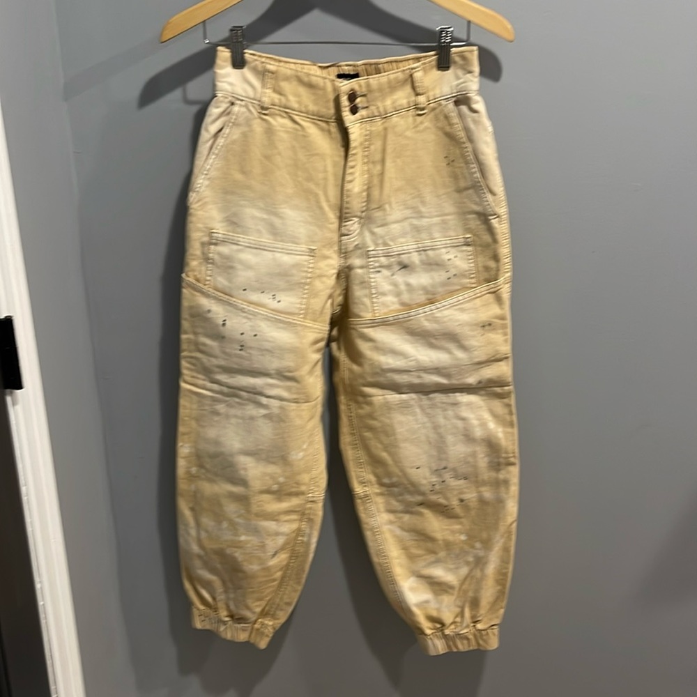 Urban Outfitters BDG canvas cargo pants, S, cream w/Paint splatter